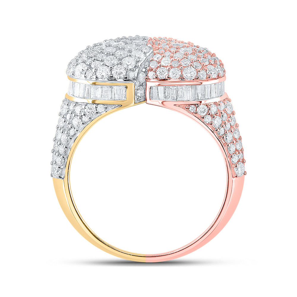 14kt Tri-Tone Gold Mens Round Diamond Broken Heart Ring 4-1/4 Cttw