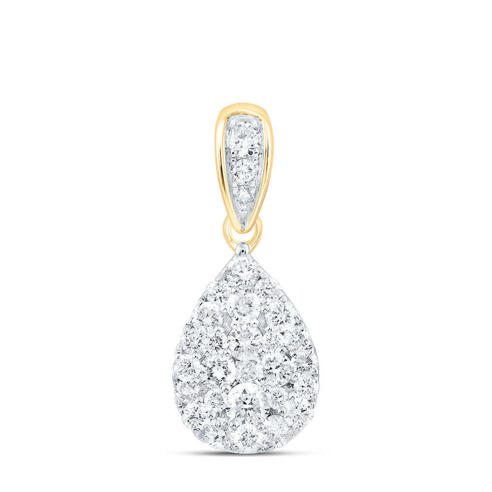 14kt Yellow Gold Womens Round Diamond Teardrop Cluster Pendant 1/2 Cttw