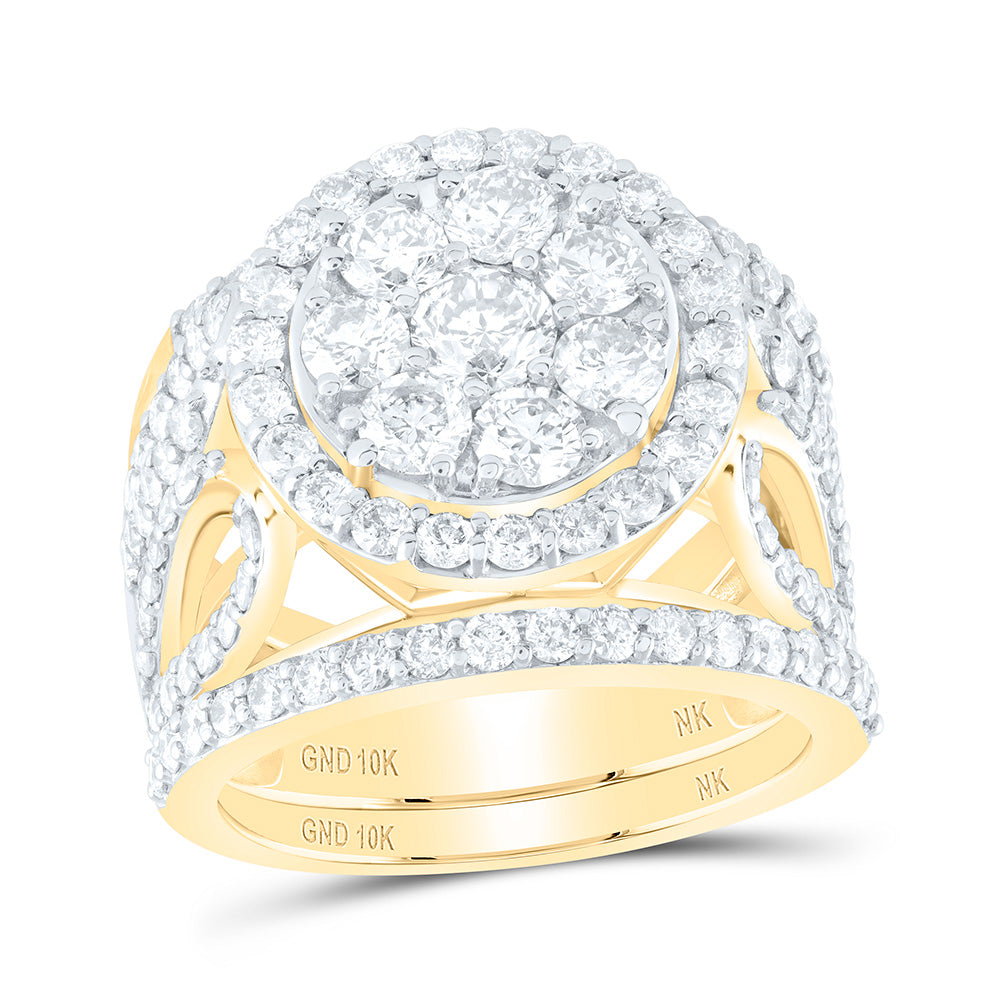 10kt Yellow Gold Round Diamond Cluster Bridal Wedding Ring Band Set 3 Cttw