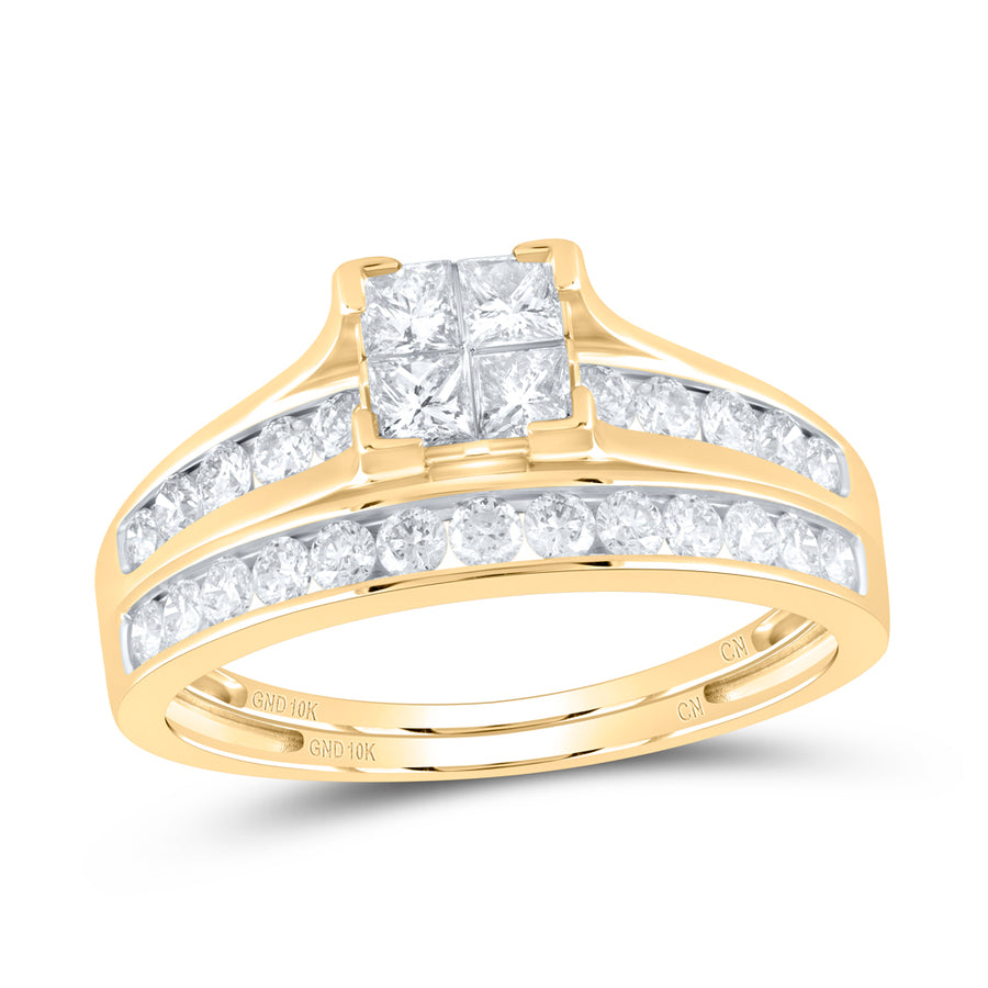 10kt Yellow Gold Princess Diamond Bridal Wedding Ring Band Set 7/8 Cttw