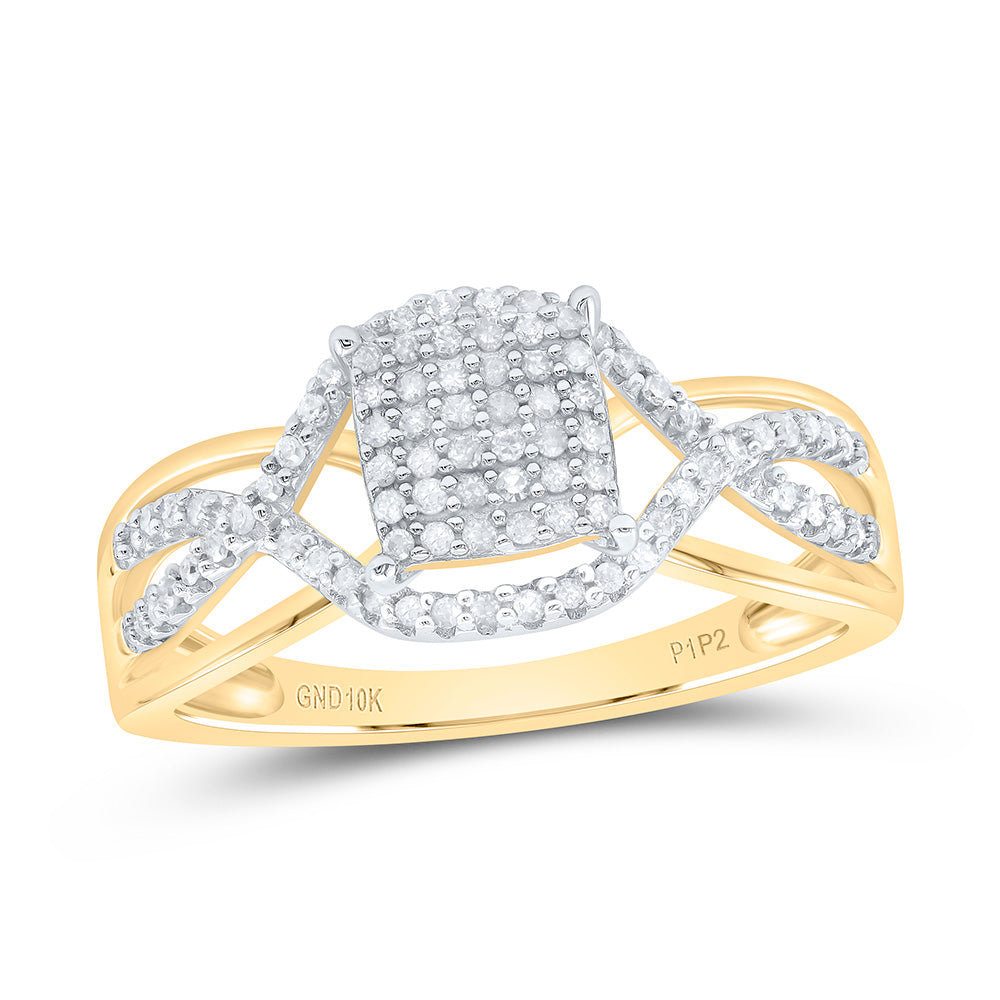 10kt Yellow Gold Womens Round Diamond Rectangle Twist Cluster Ring 1/4 Cttw