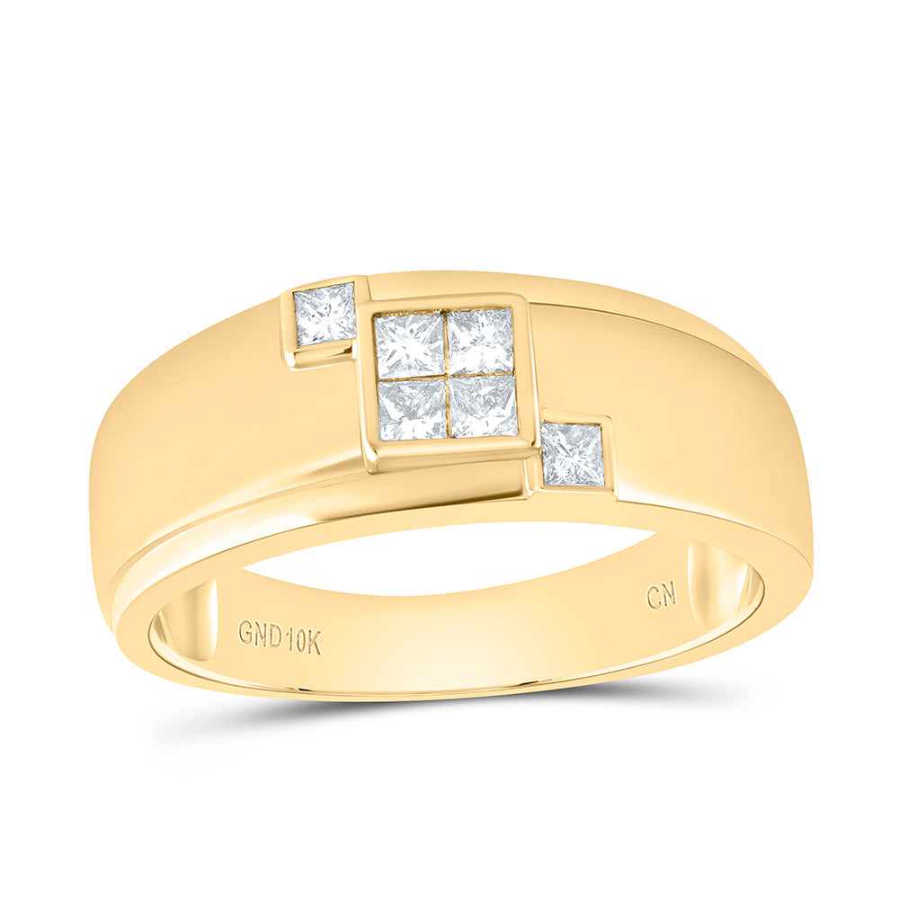 10kt Yellow Gold Mens Princess Diamond Band Ring 3/8 Cttw