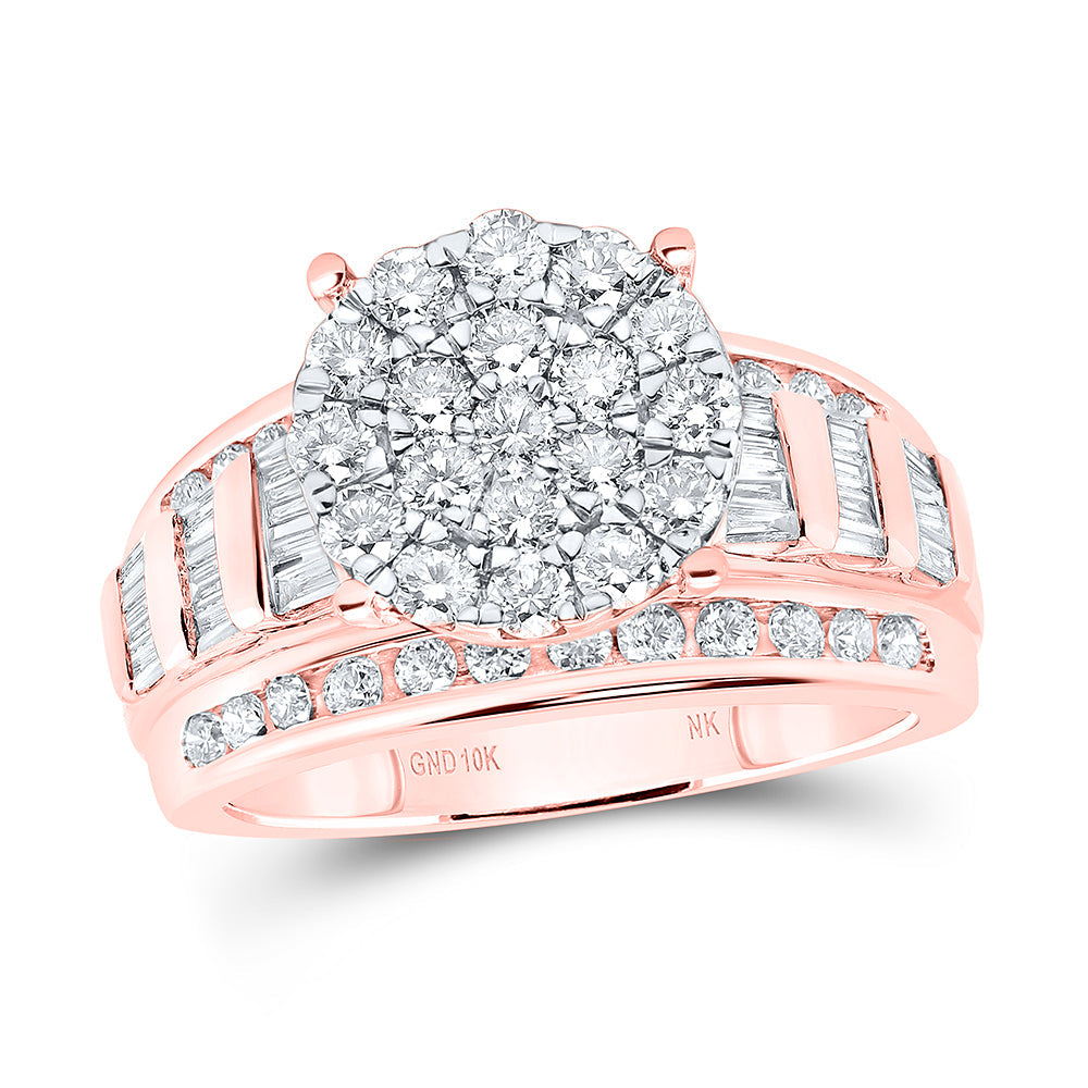 10kt Rose Gold Round Diamond Cluster Bridal Wedding Engagement Ring 1-1/2 Cttw