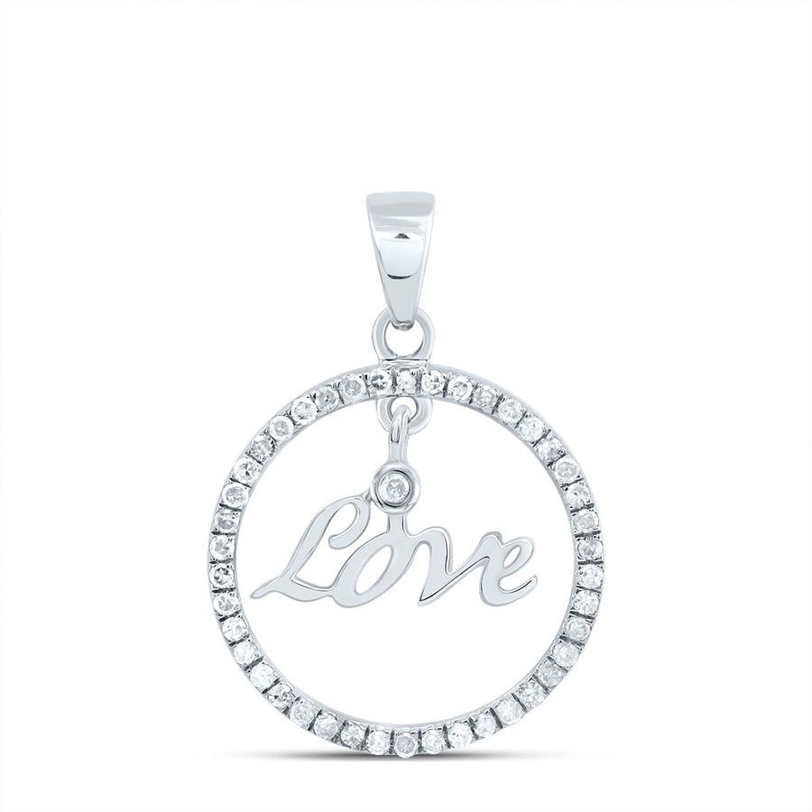10k White Gold Round Diamond Womens Circular Captured Love Circle Pendant