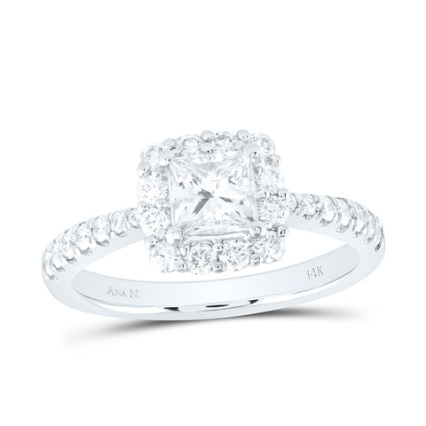 14kt White Gold Princess Diamond Halo Bridal Wedding Engagement Ring 1-1/4 Cttw