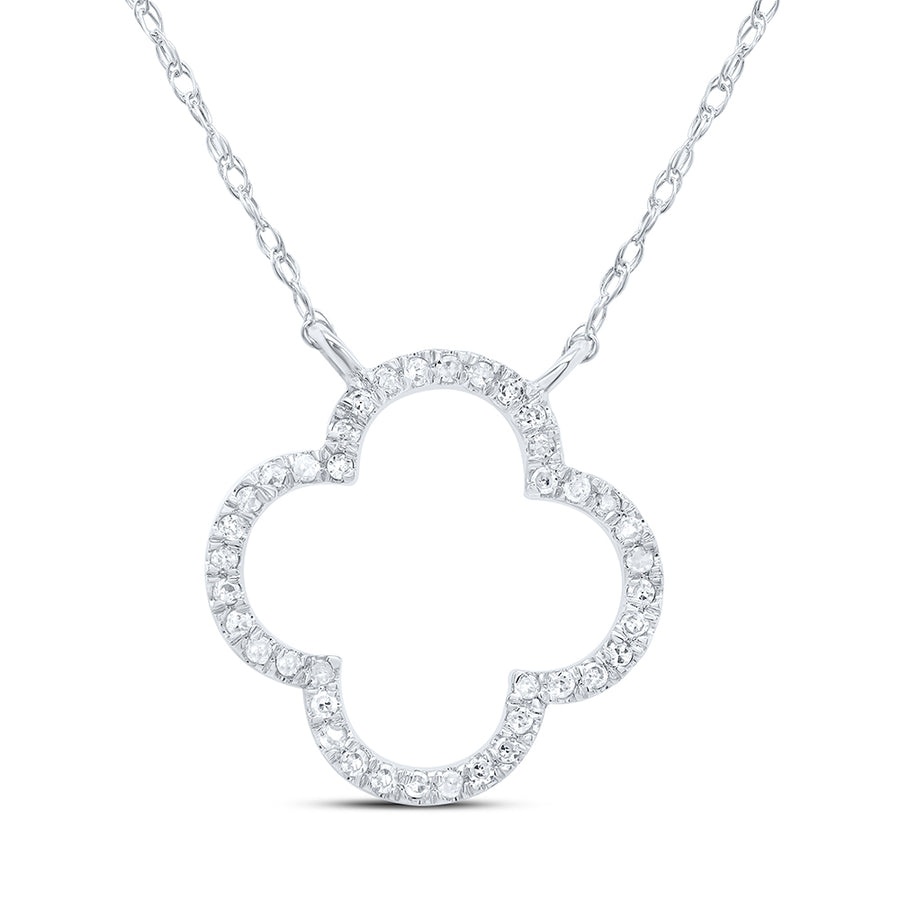 10kt White Gold Womens Round Diamond Clover Fashion Necklace 1/10 Cttw