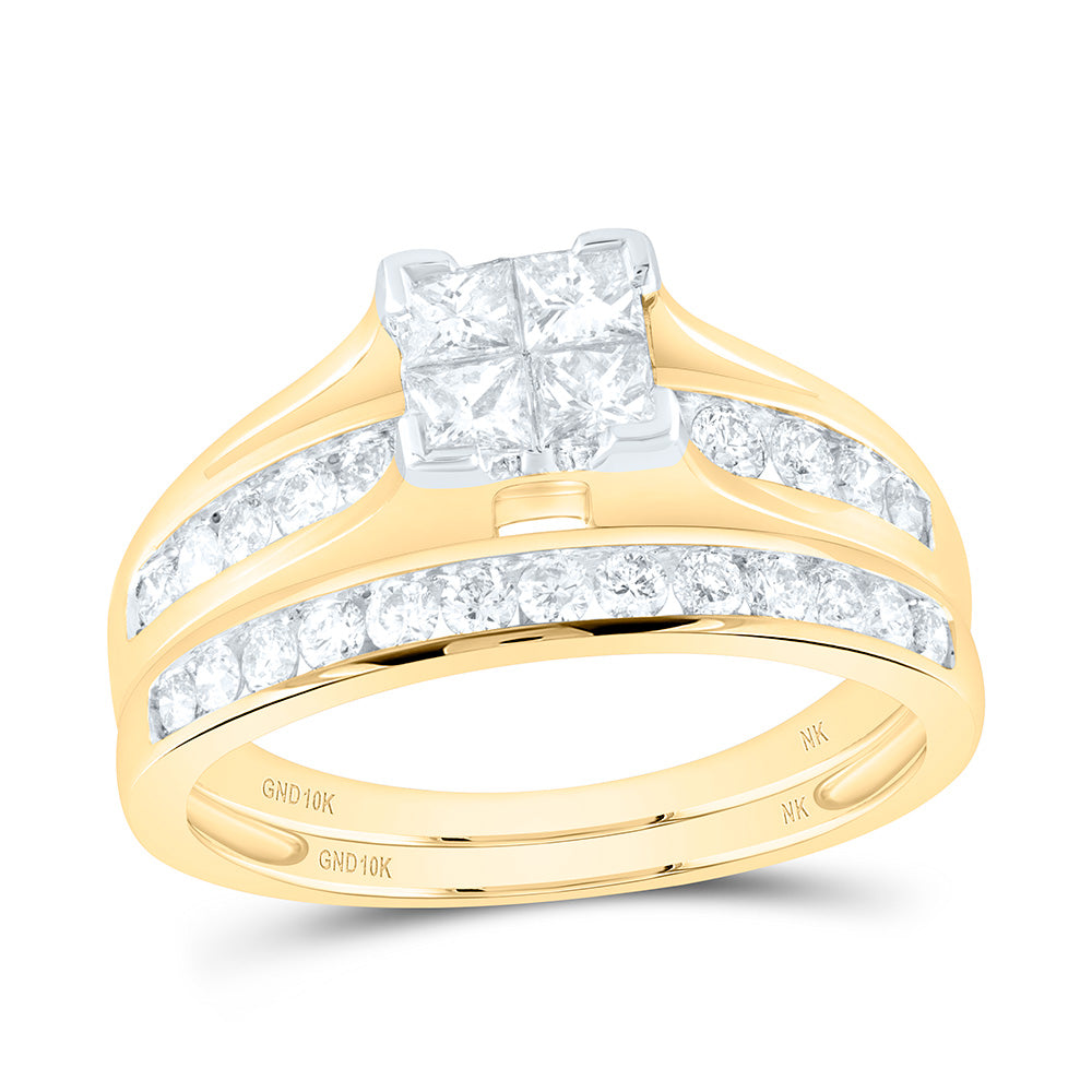 10kt Yellow Gold Princess Diamond Bridal Wedding Ring Band Set 1 Cttw
