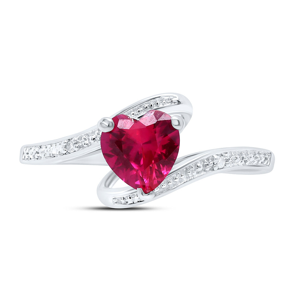 Sterling Silver Womens Heart Synthetic Ruby Solitaire Diamond Ring 1 Cttw