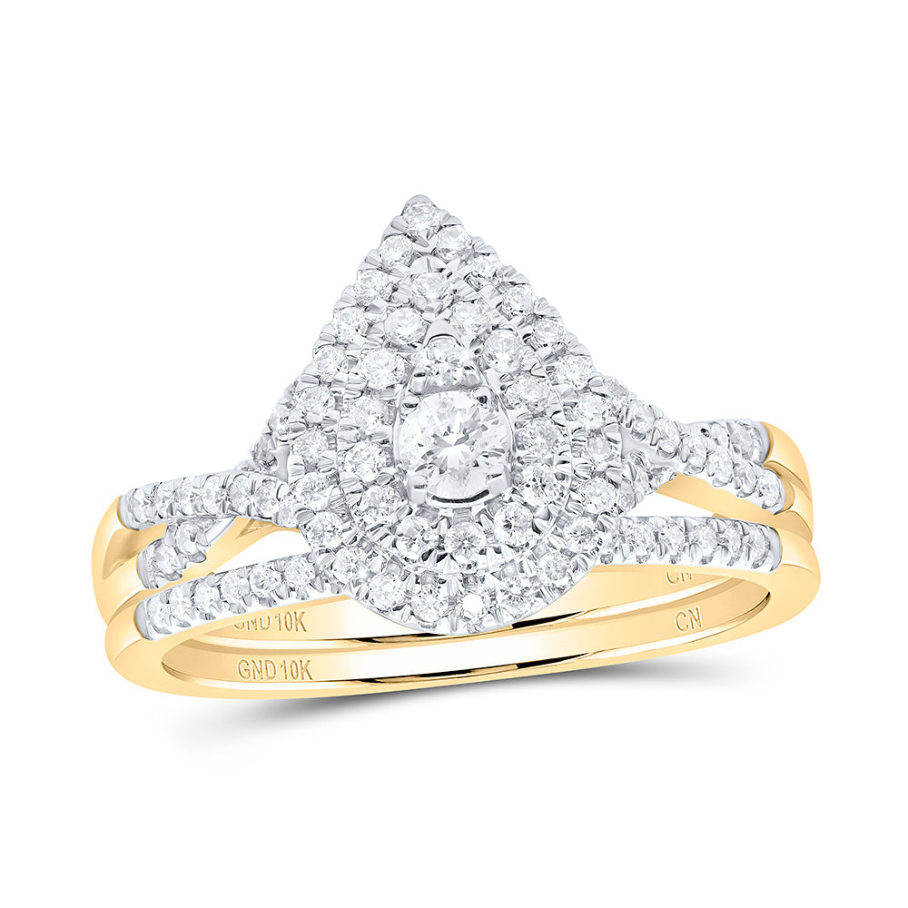10kt Yellow Gold Round Diamond Bridal Wedding Ring Band Set 1/2 Cttw