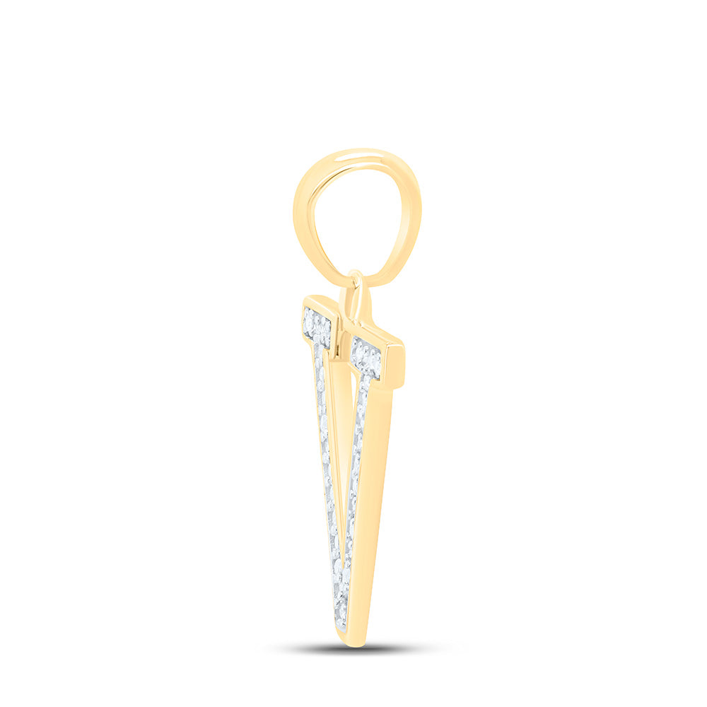 10kt Yellow Gold Womens Round Diamond Initial V Letter Pendant 1/20 Cttw