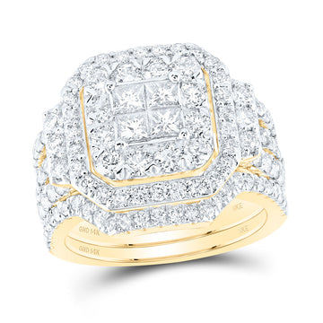 14kt Yellow Gold Princess Diamond Bridal Wedding Ring Band Set 2-5/8 Cttw