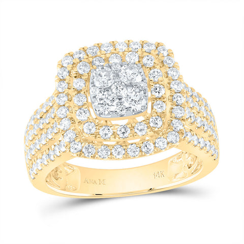 14kt Yellow Gold Womens Round Diamond Square Cluster Ring 1-1/2 Cttw