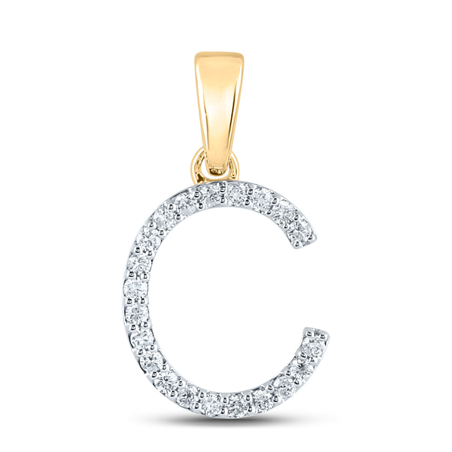 10kt Yellow Gold Womens Round Diamond C Initial Letter Pendant 1/5 Cttw