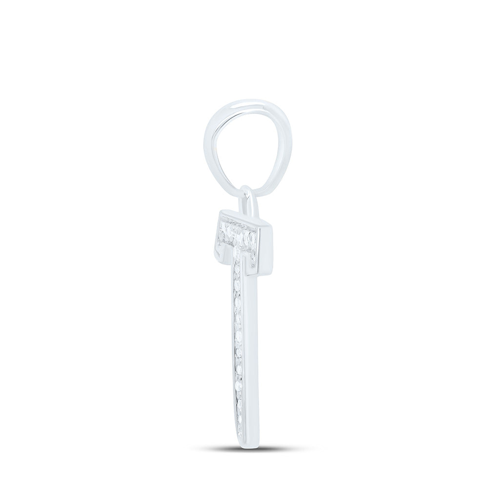 10kt White Gold Womens Round Diamond Initial T Letter Pendant 1/20 Cttw