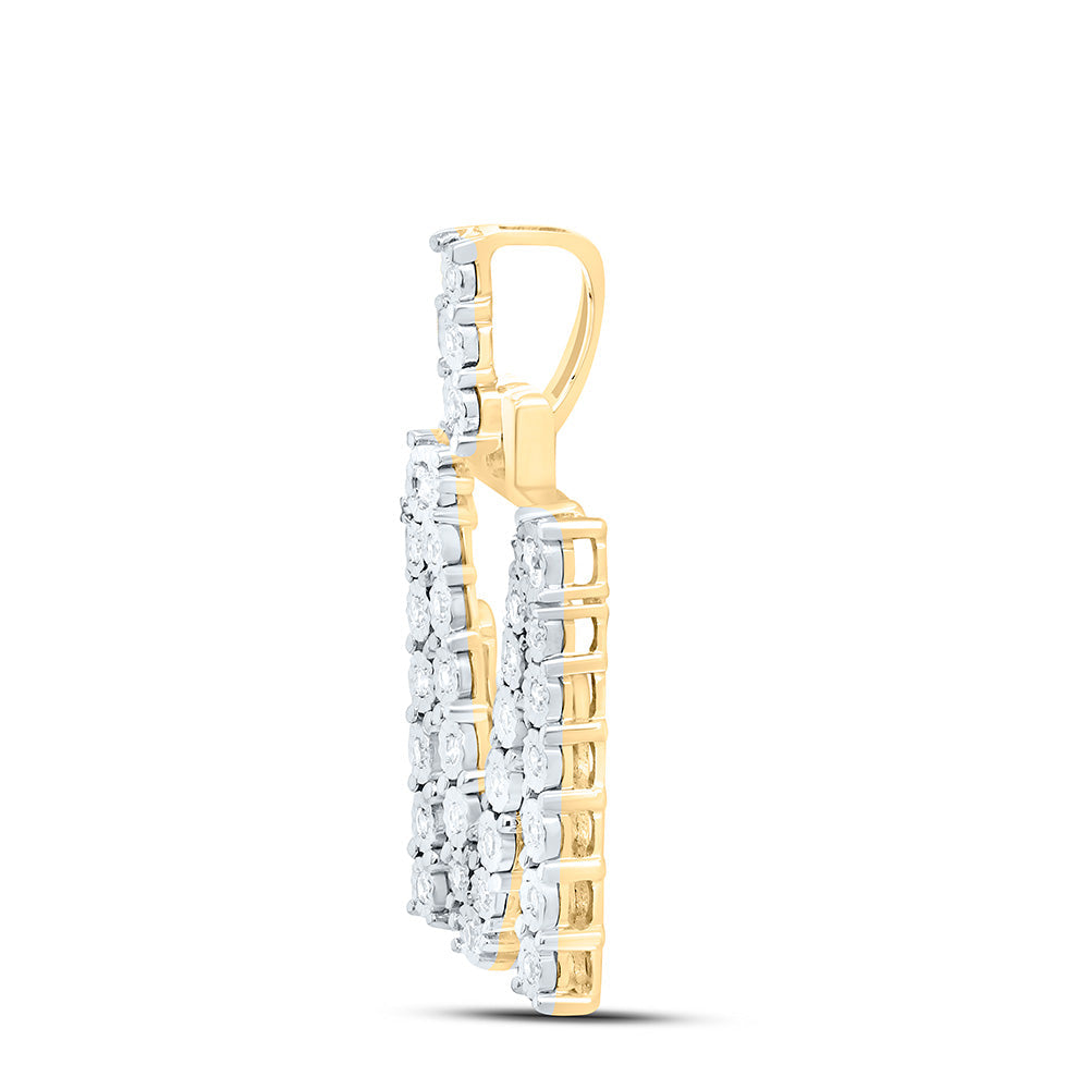 10kt Yellow Gold Womens Round Diamond M Initial Letter Pendant 1/6 Cttw