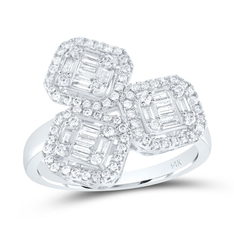 14kt White Gold Womens Baguette Diamond Triple Square Cluster Ring 5/8 Cttw