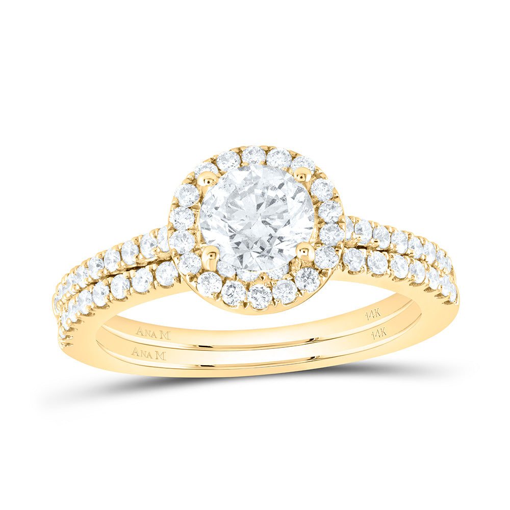 14kt Yellow Gold Round Diamond Bridal Wedding Ring Band Set 1-1/2 Cttw