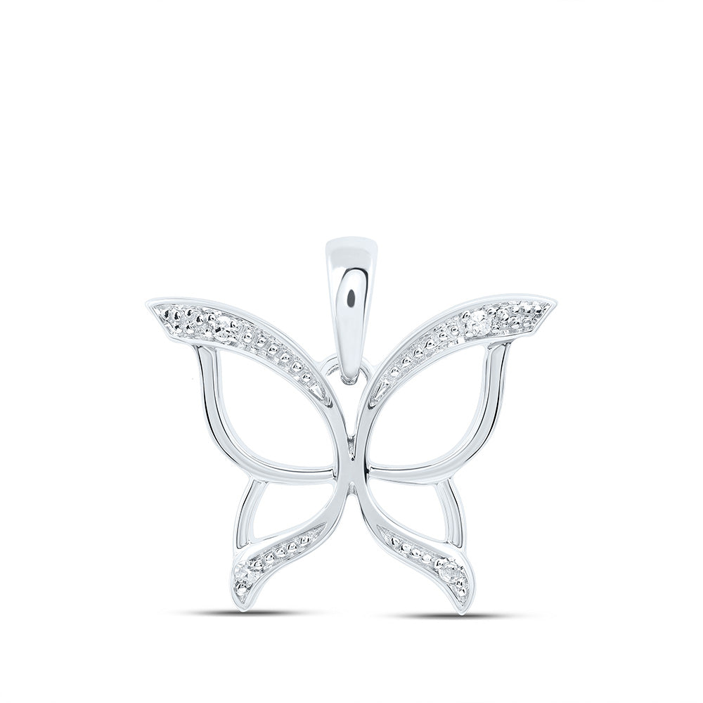 10kt White Gold Womens Round Diamond Butterfly Bug Wings Pendant .03 Cttw
