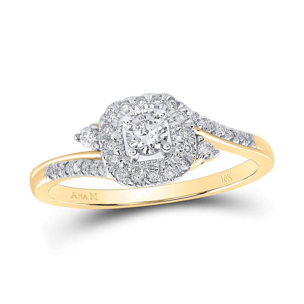 10kt Yellow Gold Womens Round Diamond Square Ring 1/3 Cttw