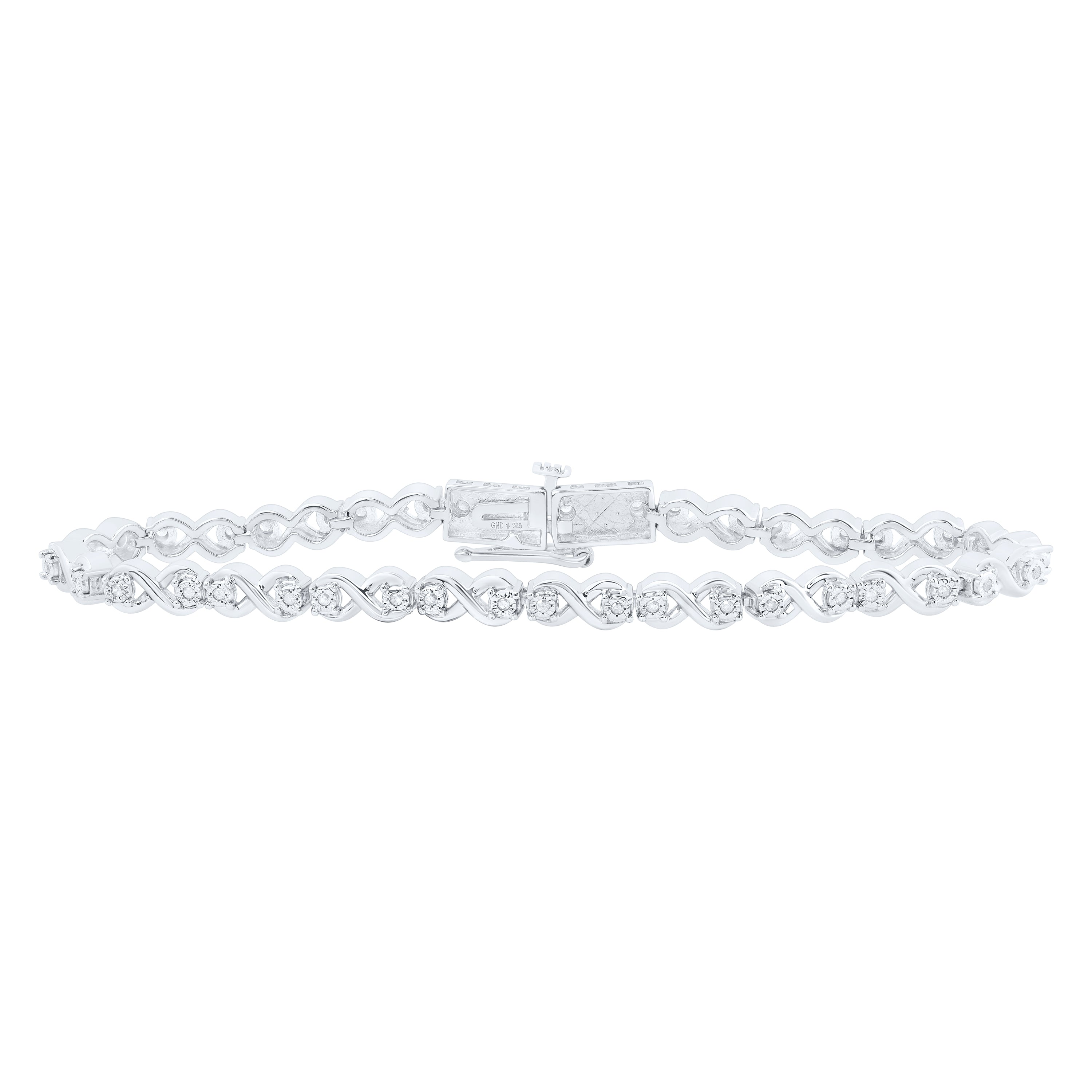 Sterling Silver Womens Round Diamond Fashion Bracelet 1/3 Cttw
