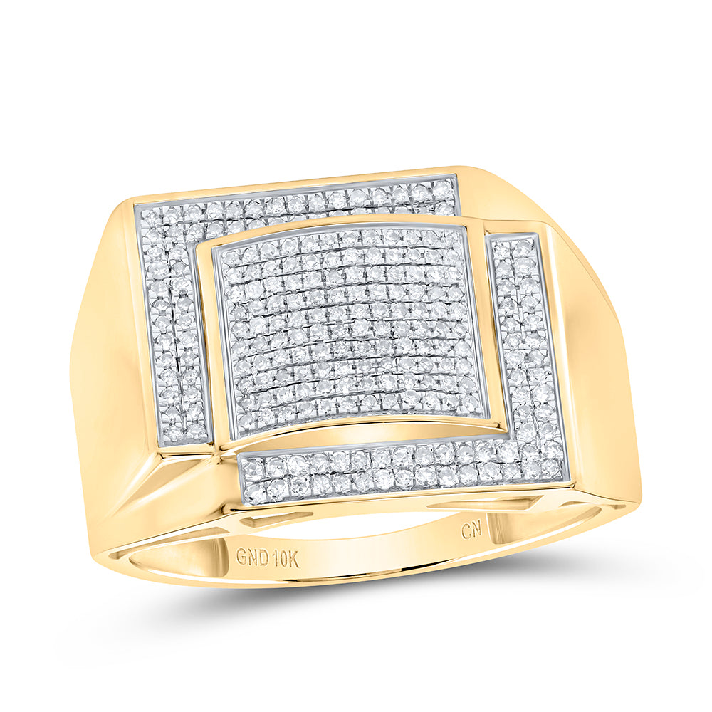 10kt Yellow Gold Mens Round Diamond Square Cluster Ring 1/2 Cttw