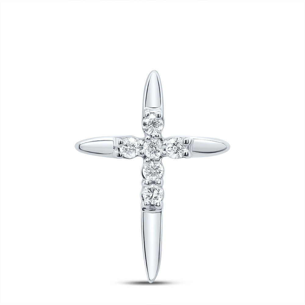 10kt White Gold Womens Round Diamond Cross Pendant 1/10 Cttw