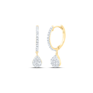 10kt Yellow Gold Womens Round Diamond Hoop Teardrop Dangle Earrings 3/8 Cttw