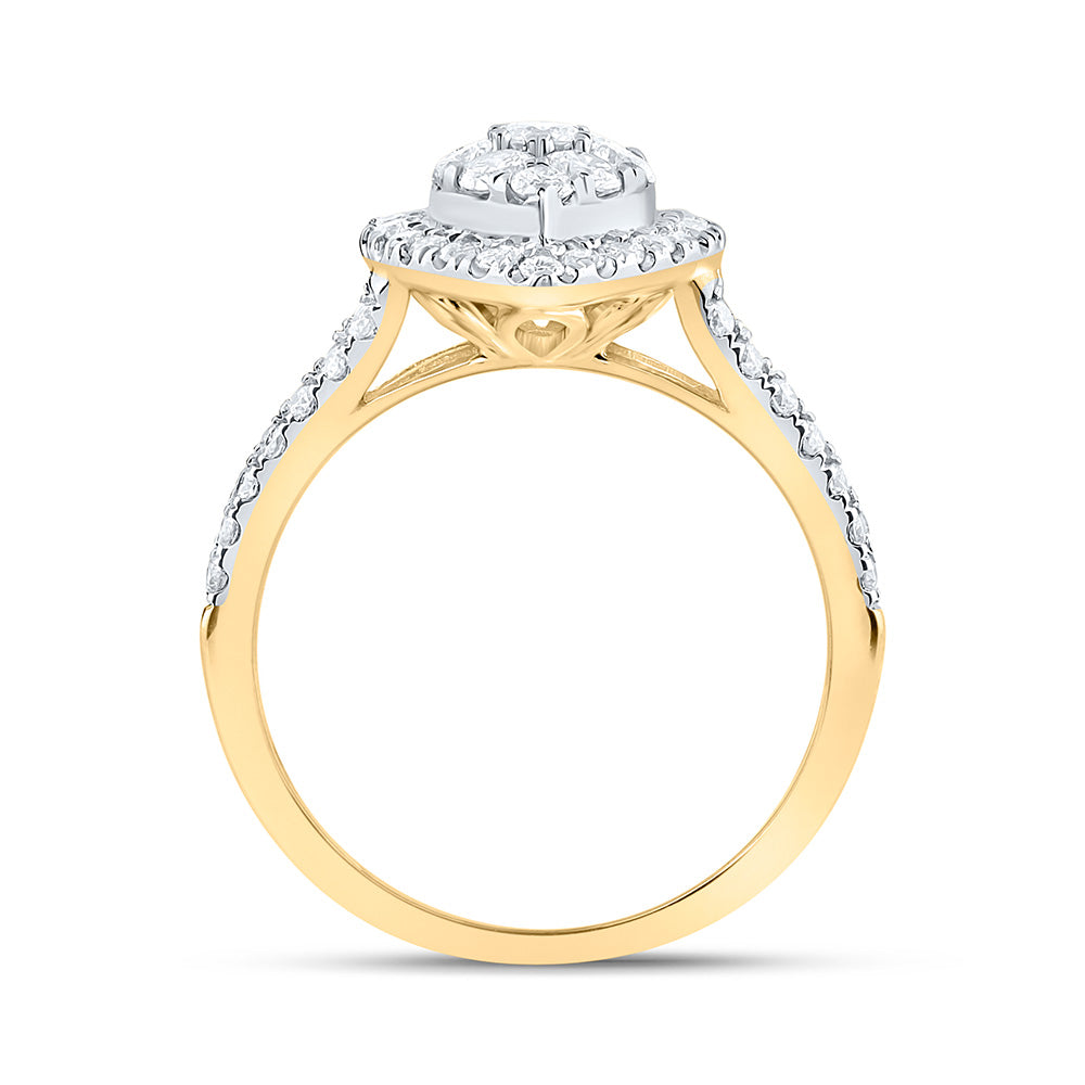 10kt Yellow Gold Womens Round Diamond Teardrop Cluster Ring 1 Cttw