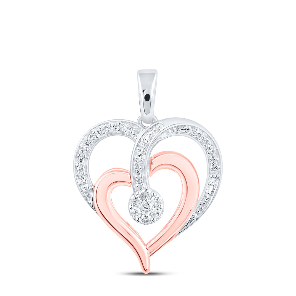 10kt Two-tone Gold Womens Round Diamond Heart Pendant 1/8 Cttw