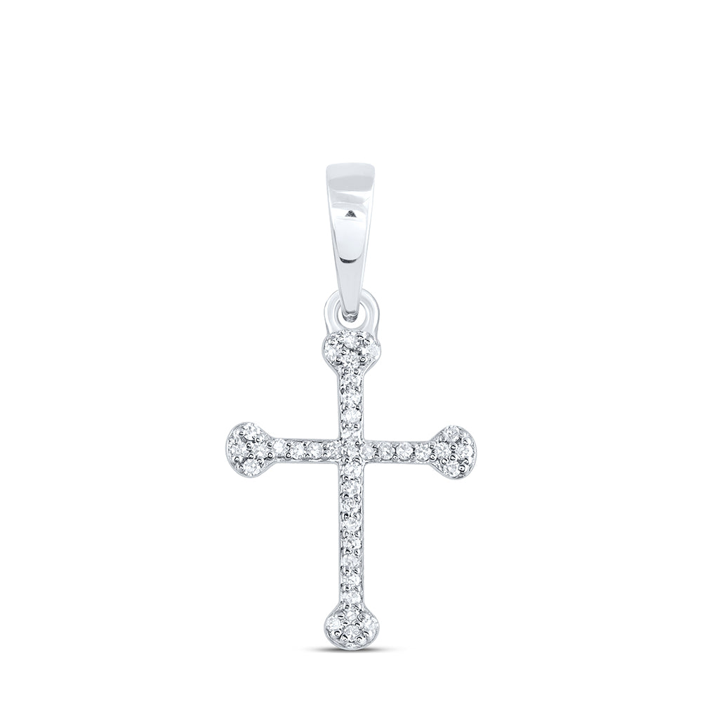 10kt White Gold Womens Round Diamond Cross Pendant 1/12 Cttw