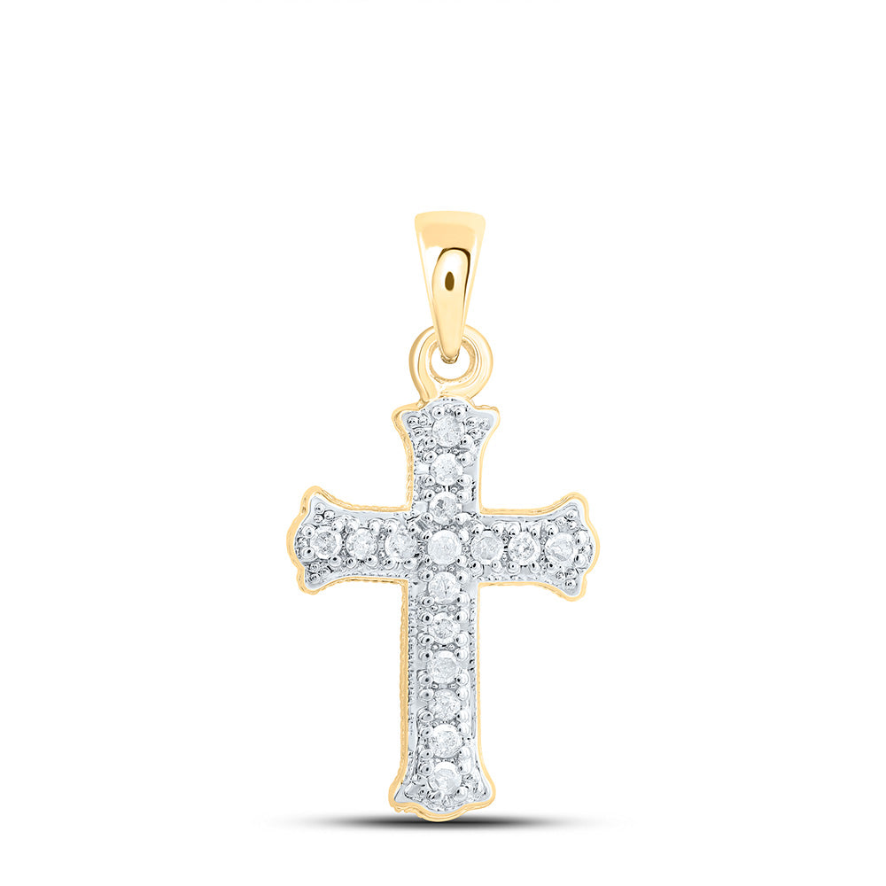 10kt Yellow Gold Womens Round Diamond Cross Pendant 1/12 Cttw