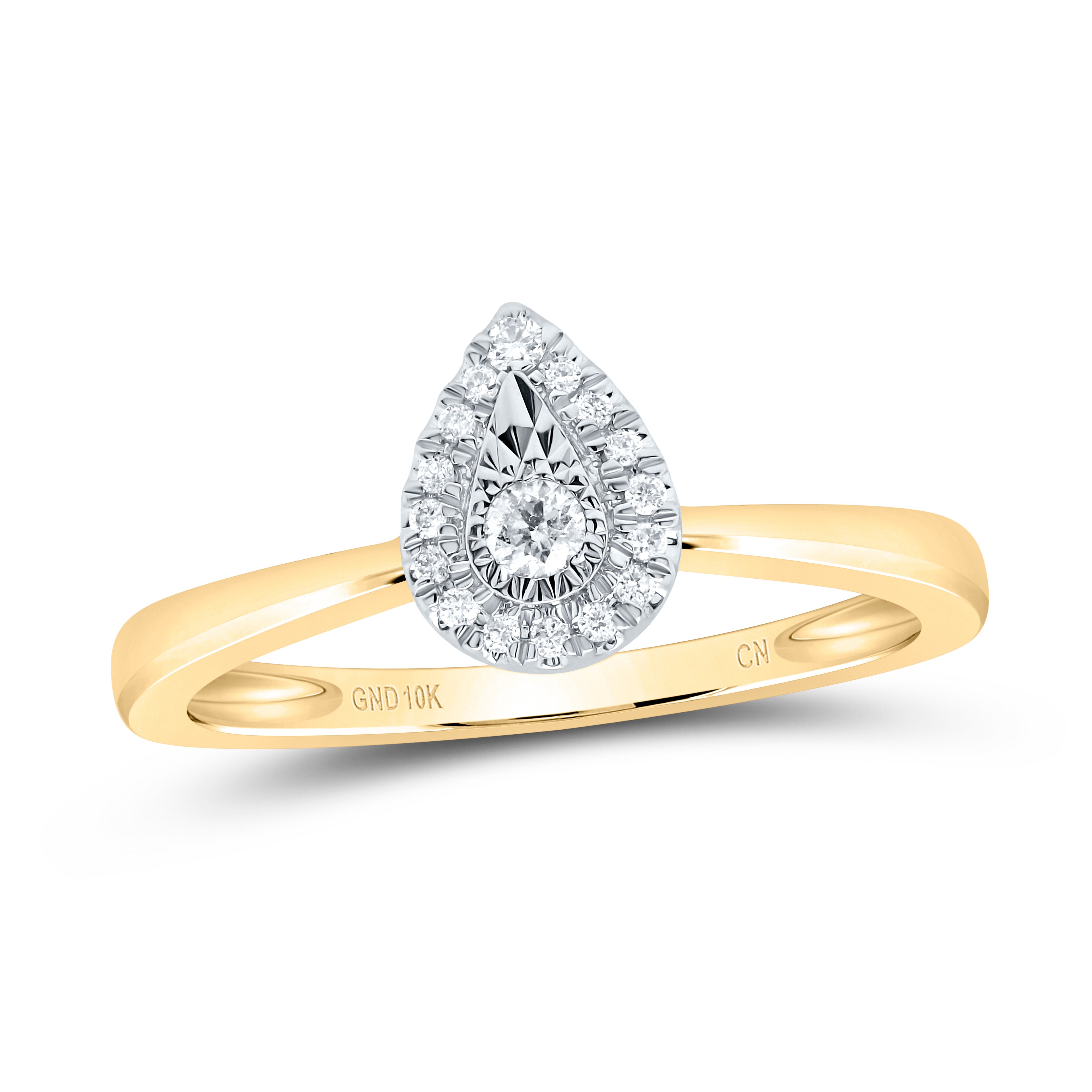 10kt Yellow Gold Womens Round Diamond Teardrop Promise Ring 1/12 Cttw