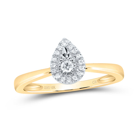 10kt Yellow Gold Womens Round Diamond Teardrop Promise Ring 1/12 Cttw