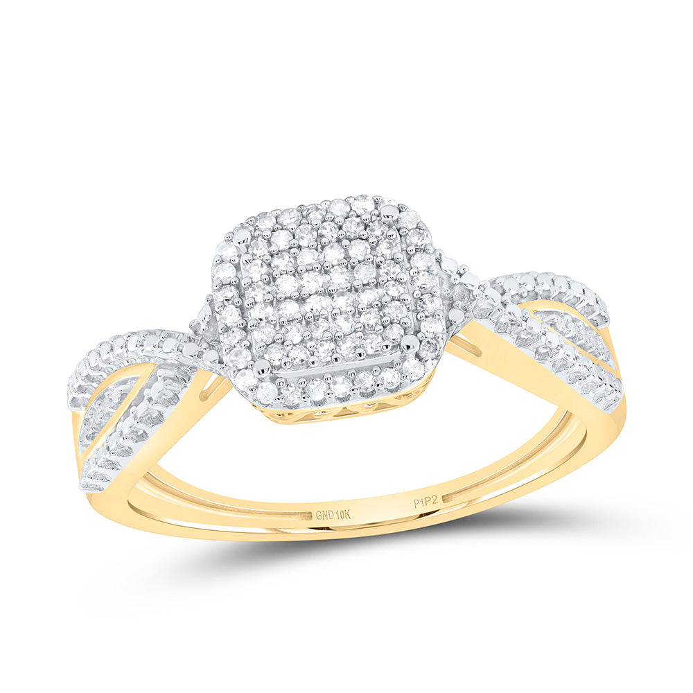 10kt Yellow Gold Womens Round Diamond Square Ring 1/6 Cttw