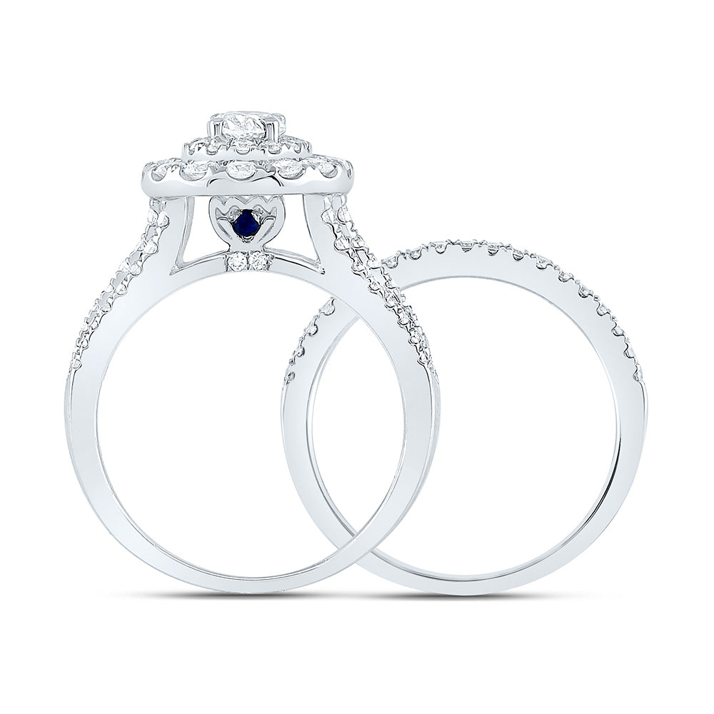 14kt White Gold Oval Diamond Halo Bridal Wedding Ring Band Set 2 Cttw