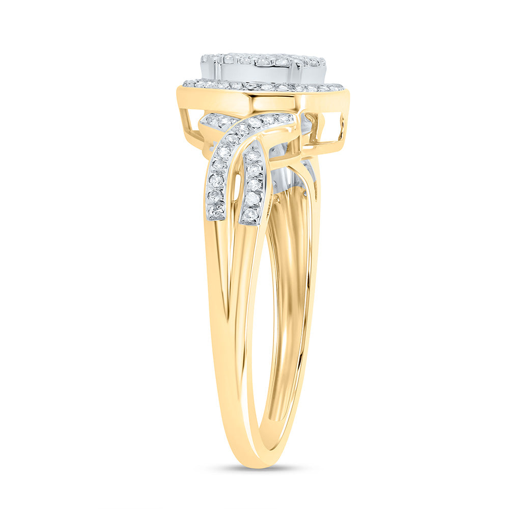 10kt Yellow Gold Womens Round Diamond Oval Cluster Ring 1/4 Cttw