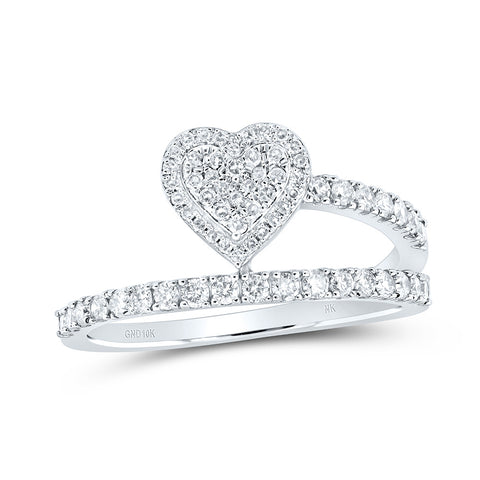 10kt White Gold Womens Round Diamond Heart Ring 1/2 Cttw