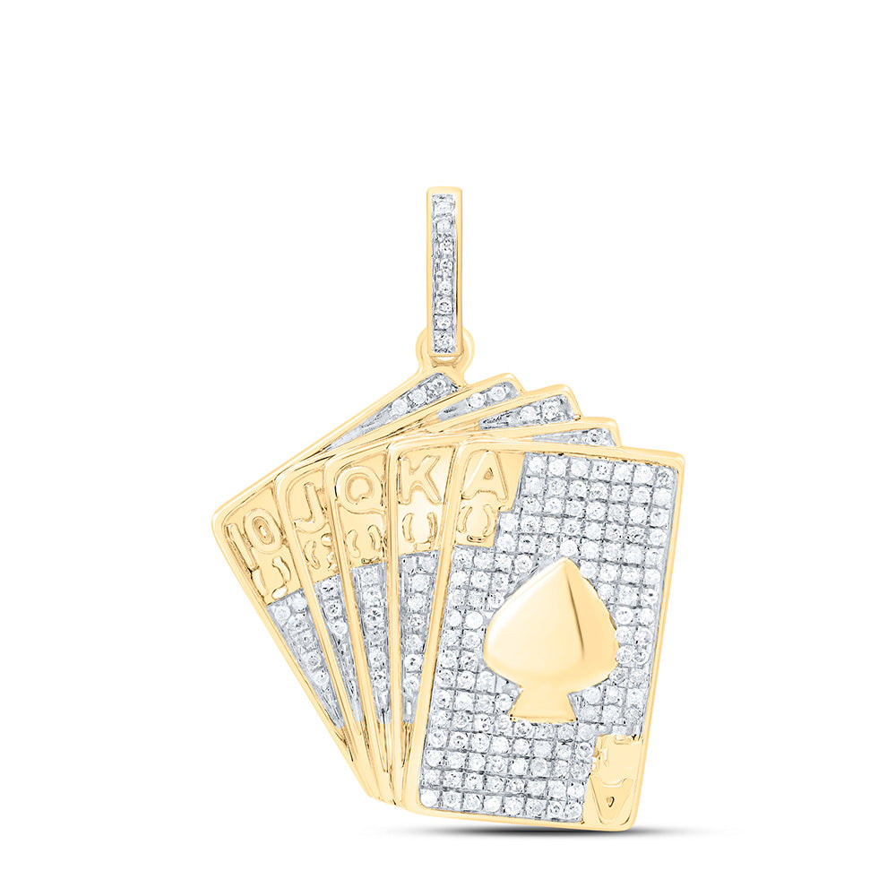 10kt Yellow Gold Mens Round Diamond Royal Flush Charm Pendant 5/8 Cttw