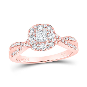 14kt Rose Gold Princess Diamond Halo Bridal Wedding Engagement Ring 3/4 Cttw