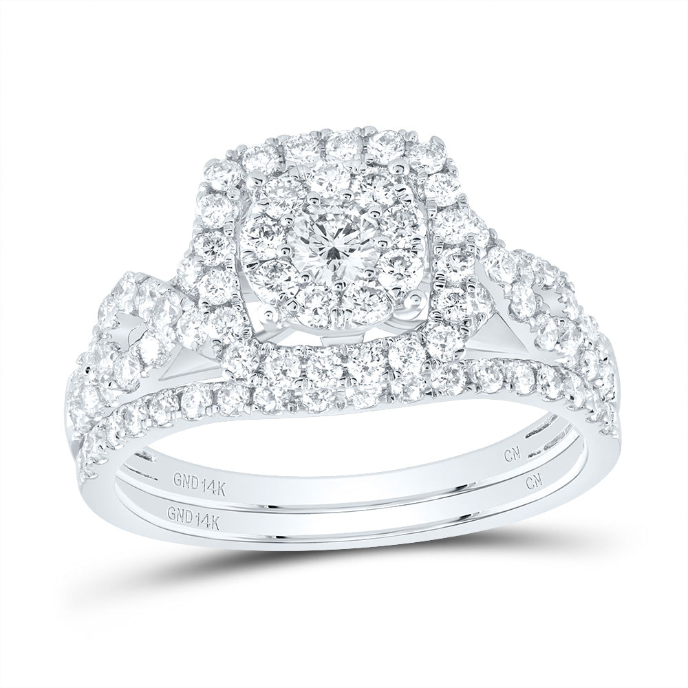 14kt White Gold Round Diamond Bridal Wedding Ring Band Set 1 Cttw