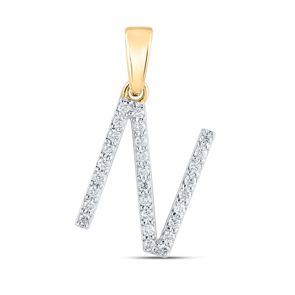 10kt Yellow Gold Womens Round Diamond N Initial Letter Pendant 1/5 Cttw