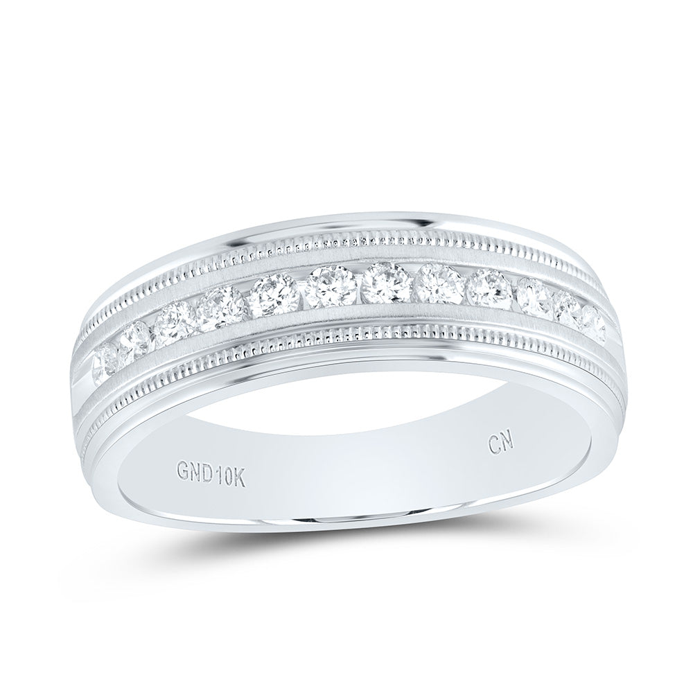 10kt White Gold Mens Round Diamond Wedding Single Row Band Ring 1/2 Cttw