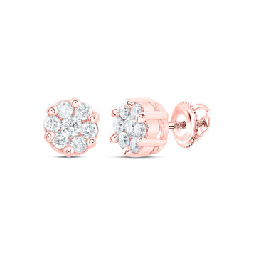 10kt Rose Gold Womens Round Diamond Flower Cluster Earrings 1/4 Cttw