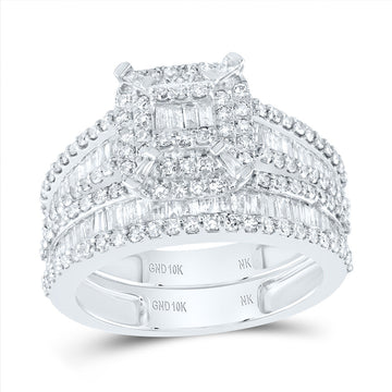 10kt White Gold Baguette Diamond Bridal Wedding Ring Band Set 1-1/3 Cttw