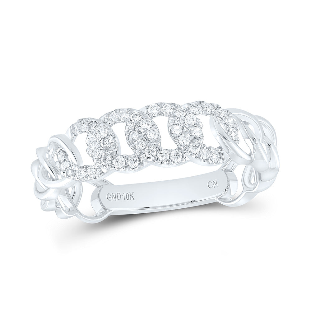 10kt White Gold Womens Round Diamond Cuban Link Stackable Band Ring 1/6 Cttw