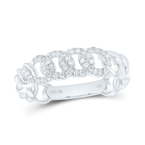 10kt White Gold Womens Round Diamond Cuban Link Stackable Band Ring 1/6 Cttw