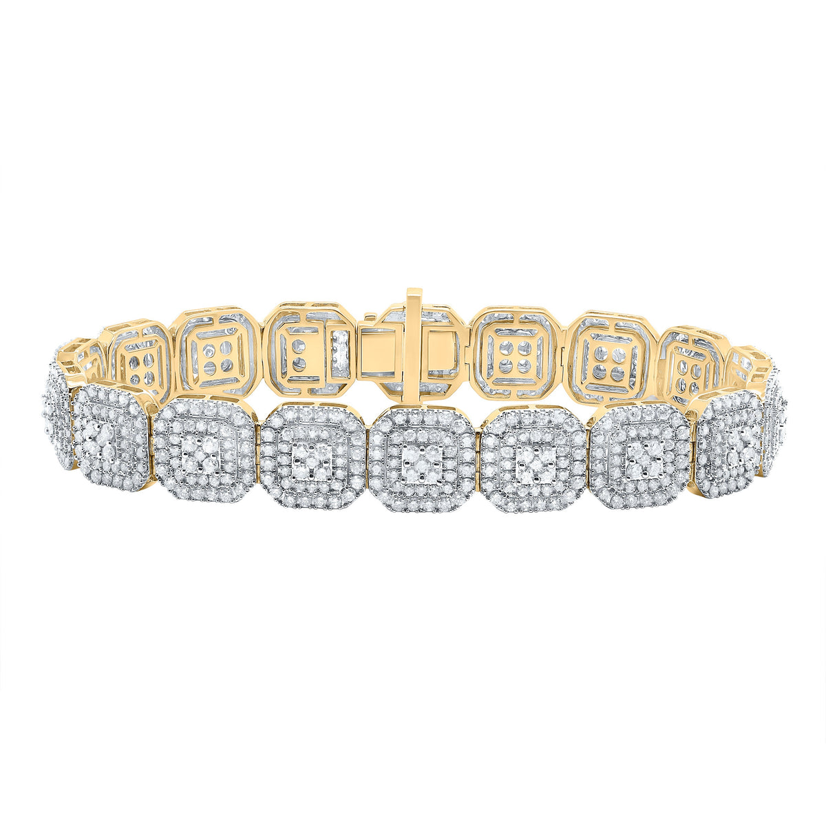 10kt Yellow Gold Womens Round Diamond Square Link Bracelet 9-7/8 Cttw