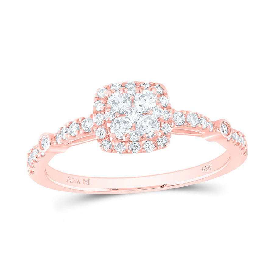 14kt Rose Gold Round Diamond Square Cluster Bridal Wedding Engagement Ring 1/2 Cttw