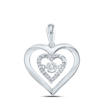 Sterling Silver Womens Round Diamond Moving Heart Pendant .03 Cttw