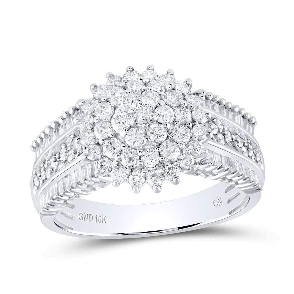 10kt White Gold Womens Round Diamond Cluster Ring 1 Cttw